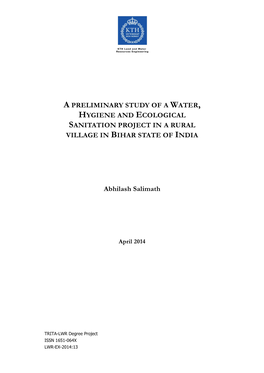 A Preliminary Study of a Water, Hygiene and Ecological Sanitation Project in a Rural Village in Bihar State of India