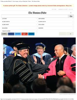 Umass President Robert L. Caret Resigns; Will Go to Maryland - Metro - the Boston Globe