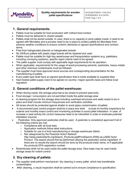 1. General Requirements: 2. General Conditions of the Pallet Warehouse