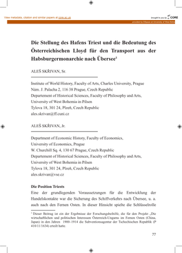 Die Stellung Des Hafens Triest Und Die Bedeutung Des Österreichischen Lloyd Für Den Transport Aus Der Habsburgermonarchie Nach Übersee1