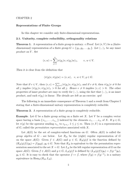 CHAPTER 2 Representations of Finite Groups in This Chapter We Consider