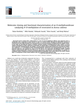 Molecular Cloning and Functional Characterization of an O-Methyltransferase Catalyzing 4 -O-Methylation of Resveratrol in Acorus