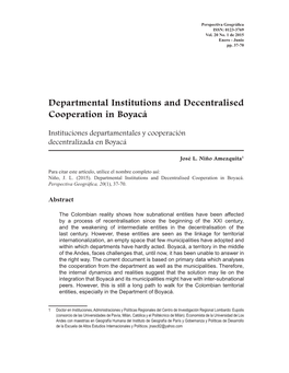 Departmental Institutions and Decentralised Cooperation in Boyacá