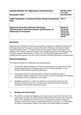 A285 Chichester to Petworth Safer Roads Investment Plan