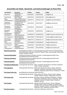 Anschriften Der Stadt-, Gemeinde- Und Amtsverwaltungen Im Kreis Plön