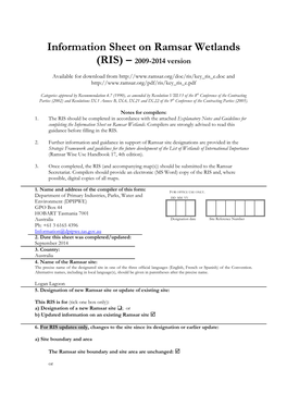 Information Sheet on Ramsar Wetlands (RIS) – 2009-2014 Version