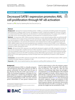 Decreased SATB1 Expression Promotes AML Cell Proliferation Through NF‑Κb Activation Xiaodan Luo* , Lihua Xu, Xiaohong Wu, Huo Tan and Lian Liu