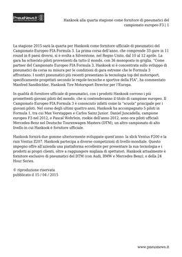 Hankook Alla Quarta Stagione Come Fornitore Di Pneumatici Del Campionato Europeo F3 | 1