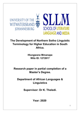 The Development of Northern Sotho Linguistic Terminology for Higher Education in South Africa