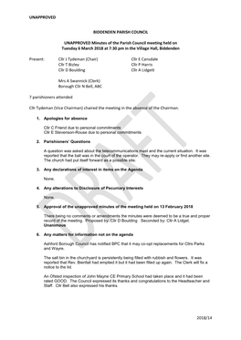 Unapproved 2018/14 Biddenden Parish Council Unapproved