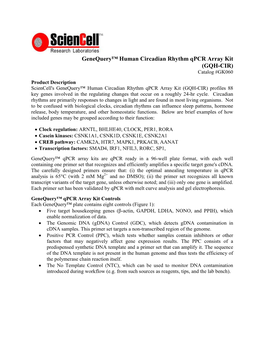 Genequery™ Human Circadian Rhythm Qpcr Array Kit (GQH-CIR) Catalog #GK060