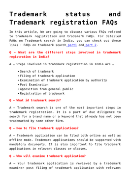 Trademark Status and Trademark Registration Faqs,How to Check Trademark Status?,Step by Step Guide for Ipindia Trademark Search