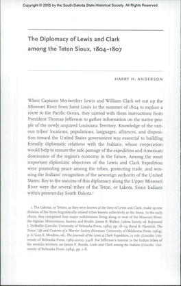 The Diplomacy of Lewis and Clark Among the Teton Sioux, 1804-1807