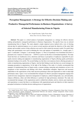 Perception Management: a Strategy for Effective Decision Making And