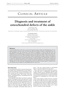 Diagnosis and Treatment of Osteochondral Defects of the Ankle