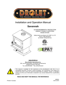 Installation and Operation Manual Savannah