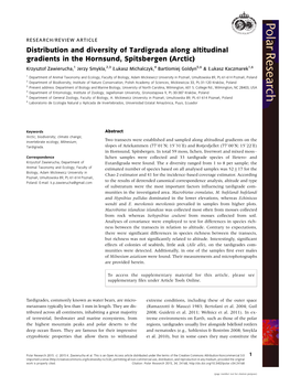 Distribution and Diversity of Tardigrada Along Altitudinal Gradients in the Hornsund, Spitsbergen