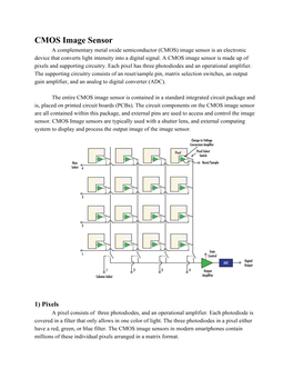 CMOS Image Sensor a Complementary Metal Oxide Semiconductor (CMOS) Image Sensor Is an Electronic Device That Converts Light Intensity Into a Digital Signal