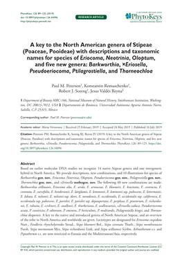 (Poaceae, Pooideae) with Descriptions and Taxonomic Names