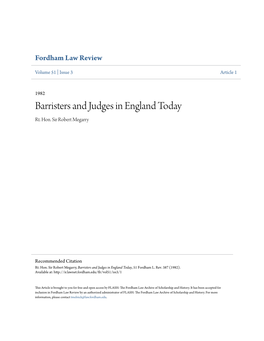 Barristers and Judges in England Today Rt