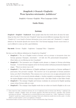 Denglisch (＝Deutsch＋Englisch) : Wenn Sprachen Miteinander „Kollidieren“ Guido OEBEL