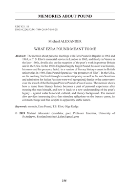 Michael Alexander. What Ezra Pound Meant to Me