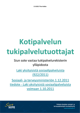 Kotipalvelun Tukipalvelutuottajat Juuka