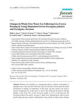 Changes in Whole-Tree Water Use Following Live-Crown Pruning in Young Plantation-Grown Eucalyptus Pilularis and Eucalyptus Cloeziana