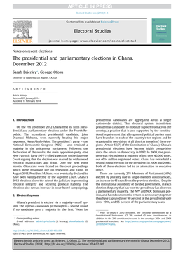 The Presidential and Parliamentary Elections in Ghana, December 2012