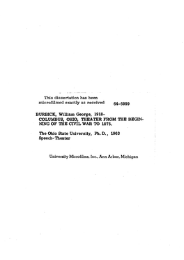 COLUMBUS, OHIO, THEATER from the BEGIN NING of the CIVIL WAR to 1875. the Ohio State
