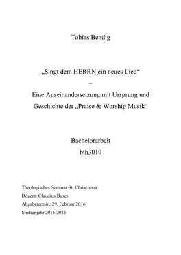 Bachelorarbeit: „Singt Dem Herrn Ein Neues Lied“