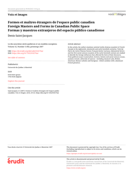 Formes Et Maîtres Étrangers De L'espace Public Canadien