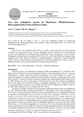 Two New Endophytic Species of Phyllosticta (Phyllostictaceae, Botryosphaeriales) from Southern China Article