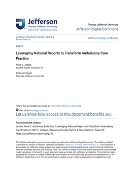 Leveraging National Reports to Transform Ambulatory Care Practice