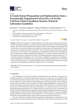 A Crude Extract Preparation and Optimization from a Genomically Engineered Escherichia Coli for the Cell-Free Protein Synthesis System: Practical Laboratory Guideline