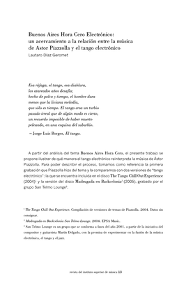 Buenos Aires Hora Cero Electrónico: Un Acercamiento a La Relación Entre La Música De Astor Piazzolla Y El Tango Electrónico Lautaro Díaz Geromet