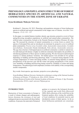 Krokhmal I., Netsvetov M. Phenology and Population Structure of Forest Herbaceous Species in Artificial and Natural