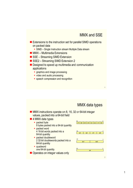 MMX and SSE MMX Data Types