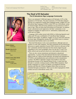 The Deaf of El Salvador the El Salvadoran Sign Language Community