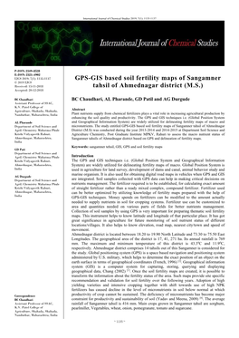 GPS-GIS Based Soil Fertility Maps of Sangamner Tahsil of Ahmednagar Agril