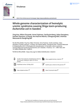 Whole-Genome Characterization of Hemolytic Uremic Syndrome-Causing Shiga Toxin-Producing Escherichia Coli in Sweden