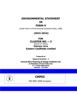 ENVIRONMENTAL STATEMENT in FORM-V (Under Rule-14, Environmental Protection Rules, 1986)