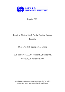 Reprint 683 Trends in Western North Pacific Tropical Cyclone Intensity