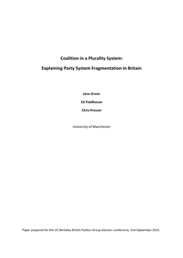 Coalition in a Plurality System: Explaining Party System