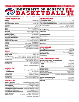 BASKETBALL HOUSTON ATHLETICS COMMUNICATIONS: 3204 Cullen Blvd