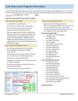 Lock Down Loan Program Information