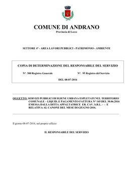 COMUNE DI ANDRANO Provincia Di Lecce