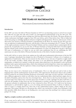 500 Years of Mathematics