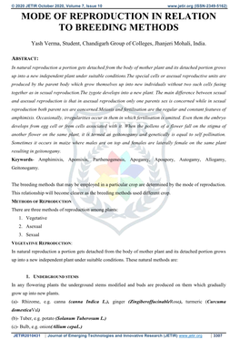 Mode of Reproduction in Relation to Breeding Methods