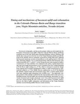 Timing and Mechanisms of Basement Uplift and Exhumation in the Colorado Plateau–Basin and Range Transition Zone, Virgin Mountain Anticline, Nevada-Arizona